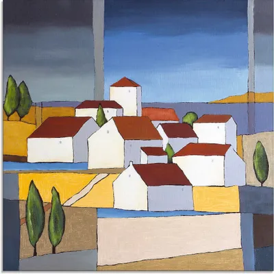 Produktbild von ARTland Glasbild Dorf in der Nähe vom Meer Größe: 20x20 cm
