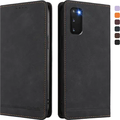 Image de Etui pour Samsung Galaxy S20 5G, étui rétro en cuirPolyuréthaneavec support et fentes pour cartes de crédit Noir