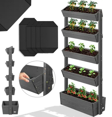 Image de Jardinière surélevée KESSER® à plusieurs niveaux, jardinière premium, escalier de fleurs, jardinière en escalier – potager, jardinière à herbes aromatiques, bac à plantes, châssis de culture, parterre de fleurs, jardinière, avec toile de jardinage incluse – pour terrasse, balcon et jardin