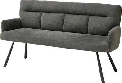 Produktbild von Sofia Bank Grau mit Armlehnen - 180 cm Sitzbank, Strukturstoffbezug, Federkern Sitz, Metallgestell Schwarz matt, Esszimmerbank modern