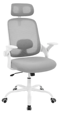 Produktbild von Ergonomischer Bürostuhl - Bürostuhl aus Mesh mit hoher Rückenlehne - Höhenverstellbar - Drehbar - Kopfstütze - Verstellbare Lordosenstütze - Armlehnen - Hellgrau