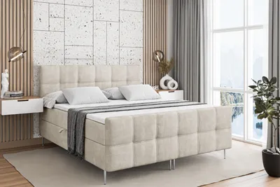 Produktbild von ALTDECOR Boxspringbett mit Silber Füßen, Matratze und Lattenrost, Topper, Fußteil, Polsterbett mit Bettkasten, Bett mit Stauraum H4-Matratze, Doppelbett - MARCE-FS-Z - 180x200 - Beige Monolith