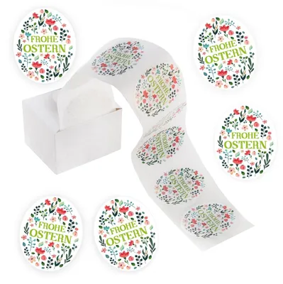 Produktbild von 200 bunte Osteretiketten auf Rolle "Frohe Ostern" Aufkleber oval 6 x 4,5 cm