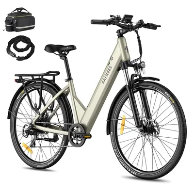 Produktbild von City E-Bike 27,5 Zoll Rostfreie Aluminiumlegierung 36 V 15 Ah 540 Wh bis zu 90 - 110 km Wasserdicht IP54 Elektrofahrrad 7 Gang, Gold