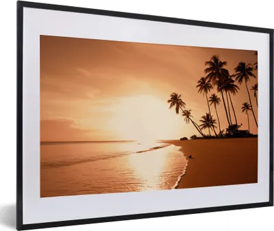Produktbild von MuchoWow® Gerahmtes Poster Sonnenuntergang - Tropisch - Palme - Strand - Meer 60x40 cm - Poster mit Schwarzem Bilderrahmen Wandposter Rahmen Foto Bilder - Schlafzimmer - Plakat in Rahmen - Drucken
