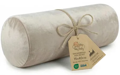 Imagen del producto de Almohada cervical con funda desmontable, 40x15 cm, color beige, de terciopelo