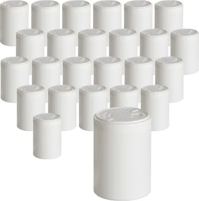 Produktbild von gouveo 24er Set Gewürzstreuer 150 ml weiß mit Streuaufsatz-Deckel - Gewürzdosen aus Kunststoff mit 3 Streu-Größen - Leere Salz- und Pfeffer-Streuer