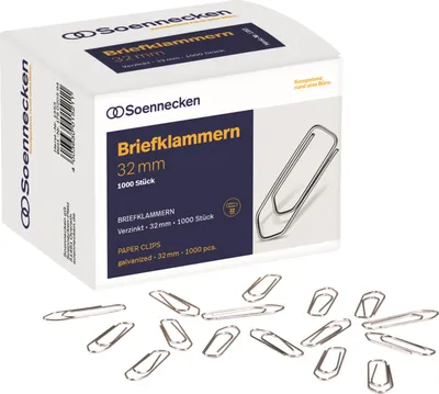 Zdjęcie produktu dla Soennecken Briefklammer 1353 32mm verzinkt 1.000 St./Pack.