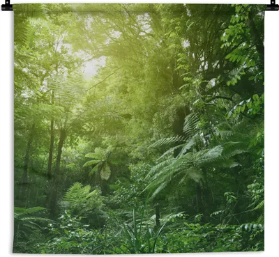 Produktbild von MuchoWow® Wandteppich Wandbehang Dschungel - Pflanzen - Blätter - Jungen - Mädchen - Kinder 120x120 cm Tapisserie Dekoration Wandtuch - Modern - Baumwollgewebe