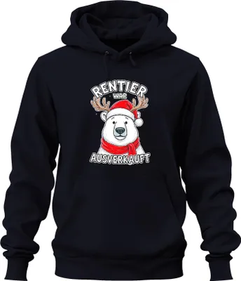 Zdjęcie produktu dla Reindeer was sold out Christmas gift polar bear funny retro uni bluza z kapturem, Granatowy, L