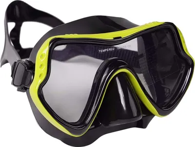 Produktbild von Erwachsene Tauchmaske, professionelle Schnorchelbrille, Anti-Leck Taucherbrille, Pano Anti-Fog Schwimmbrille Tempered Glas Tauchgerät Maske, Verstellbares Silikonband für Schnorcheln Schwimmen(gelb+schwarz)
