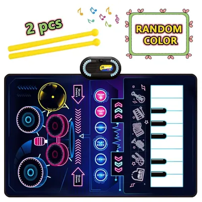 Produktbild von Piano-Musikmatte für Kinder mit 2 Drumsticks, Keyboard- und Schlagzeugfunktionen ab 3 Jahren