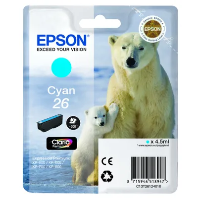 Produktbild von Epson Polar bear Singlepack Cyan 26 Claria Premium Ink, Cyan, 1 Stück(e)