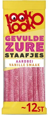 Obrázek produktu pro Look-O-Look Gevulde Zure Staafjes Aardbei Vanilka 125g – Ovocně-kyselá sladká