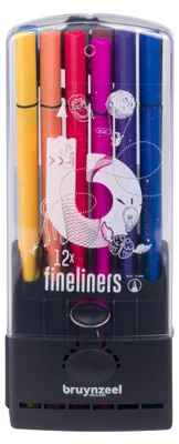 Produktbild von Bruynzeel - Fineliner Federmäppchen mit 12 Farben | 4 Stück