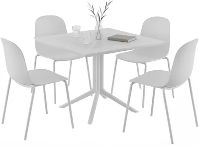 Immagine prodotto di Set di mobili da giardino Zeron con 4 sedie | Colore: bianco | Dimensioni: 186x182x85 cm
