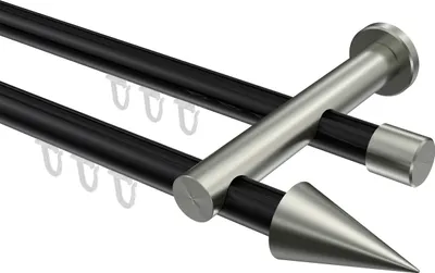 Produktbild von Interdeco Innenlaufstange / Gardinenstange mit Innenlauf Schwarz / Edelstahl-Optik, Typ Platon Savio (Kegel), 20 mm Ø 2-läufig, 140 cm