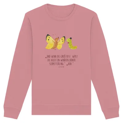 Produktbild von Mr. & Mrs. Panda Baumwoll Pullover Raupe Schmetterling Größe M - Canyon Pink - Geschenk, Rundhals, Lustige Sprüche, Entwicklung, Sweatshirt, Sweater, Schönheit, Hut