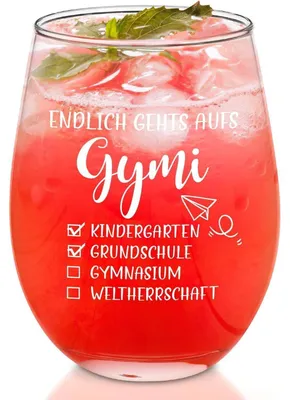Produktbild von Weinglas 17oz "Endlich gehts aufs Gymi" für Einschulung Gymnasium 5. Klasse