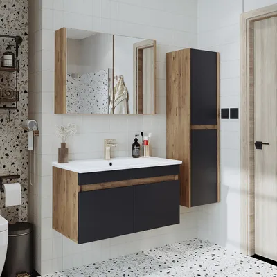 Produktbild von Roomart ATRIA-85 Badmöbel-Set 4-teilig 85 cm breit, Anthrazit-Eiche