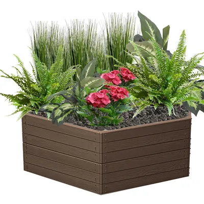 Produktbild von Gartenblumenbeet, Hochbeet, Pflanzbeet Pflanzkasten braunes, Holzimitat 148x129x50 cm