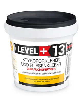 Obrázok produktu pre Lepidlo na polystyrén pripravené na použitie 1,5 kg Biele dekoračné lepidlo na korkové obklady Level+13