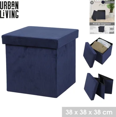 Produktbild von Urban Living Sitzhocker faltbar Sitzwürfel "VELOURS COTELÉ" 53506 blau