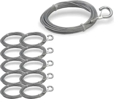 Produktbild von 10x Drahtseil Ø 1,5 mm, 7x7, mit Haken mit Sicherheitsdrahtbügel , Stahl verzinkt | Länge 3000 mm