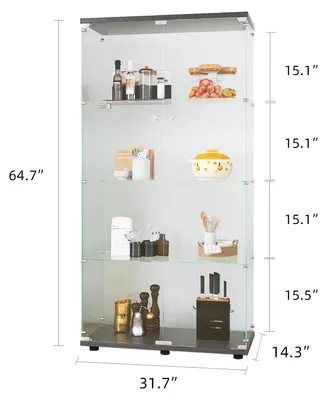 Image de Vitrine en verre - Vitrine autoportante - 4 niveaux - 2 portes - Noire - Style moderne - Pour le salon