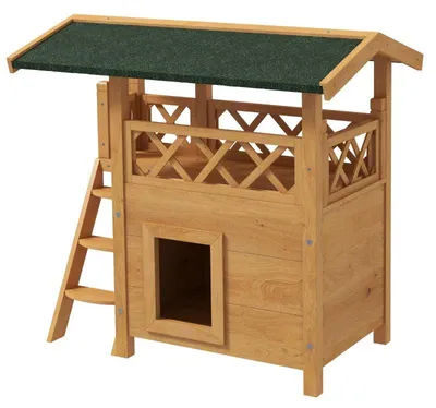 Obrázok produktu pre Klietka pre mačky s balkónom | Farba: prírodné drevo, zelená | Rozmery: 50x77x73 cm