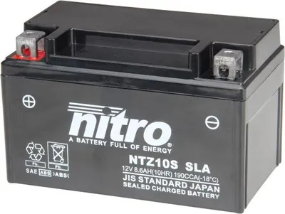 Imagen del producto de Batería de gel Nitro, sin mantenimiento, 12 V, 8,6 Ah, modelo YTZ10S, polo positivo a la izquierda, cumple con la norma DIN 50922