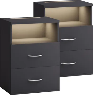 Produktbild von CASARIA® Nachttisch Touch mit LED Beleuchtung 40x28x55cm Dimmbar Holz 2 Schubladen Boxspringbett Schlafzimmer Wohnzimmer Beistelltisch Nachtschrank, Farbe:2er Set anthrazit