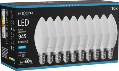 Zdjęcie produktu dla Mexen Nova 10x żarówka LED E14, C37, 9W, Zimna - 6500K, 945 lm - L102-E14-0965-01x10