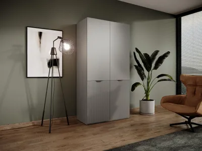 Produktbild von Kleiderschrank – Drehtürenschrank 2 Türen für Schlafzimmer – Nordic – Grau – 101 cm – Moderner Drehtürenschrank mit großzügigem Stauraum
