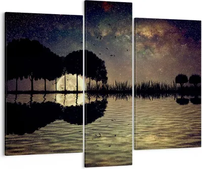 Produktbild von Bild auf Leinwand - Leinwandbild - See Nacht Wasser - 95x80cm - Wand Bild - Wanddeko - Wandbilder - Leinwanddruck - Bilder - Kunstdruck - Wanddekoration - Leinwand bilder - Wandkunst - CB95x80-3753