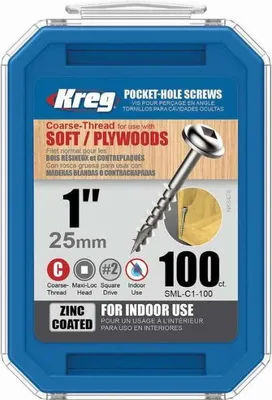 Immagine prodotto di Viti in zinco KREG 25 mm con filetto grosso - Confezione da 100 viti - SML-C1