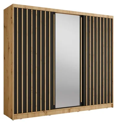 Image de Armoire KAZU 3 portes coulissantes avec miroir chêne et gris graphite 248 cm
