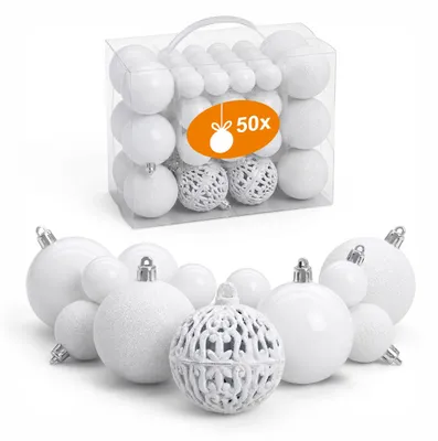 Produktbild von Kunststoff Christbaumkugel Set 50-teilig bruchsicher - weiß