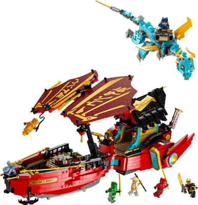 Produktbild von LEGO 71797 NINJAGO Ninja-Flugsegler im Wettlauf mit der Zeit, Ninja Luftschiff Spielzeug-Set mit 2 Drachenfiguren und 6 Minifiguren, 2023 Fahrzeug-Set, Geburtstagsgeschenk-Idee für Kinder