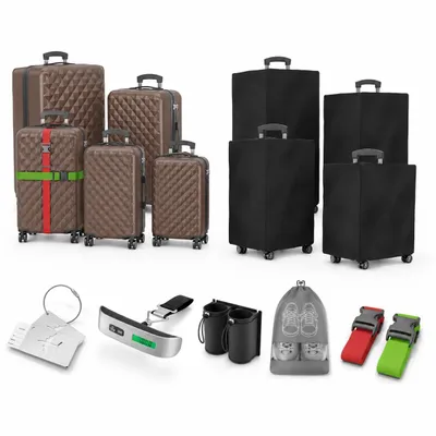 Produktbild von ONBEST Hartschalen Koffer Set | 4-teilig | Braun | mit TSA-Schloss | USB-Anschluss | viel Zubehör | 360° Doppelrollen