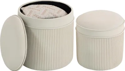 Produktbild von HOMCOM 2er Set Sitzhocker mit Stauraum Hocker mit Deckel, Runder Fußhocker