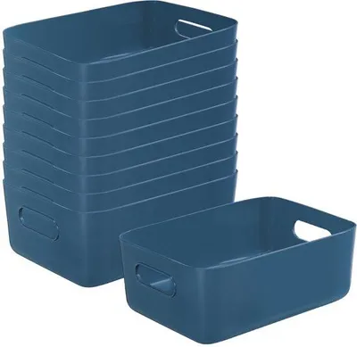 Productafbeelding van Unyqoos® Set van 10 compacte opbergmanden van PP-kunststof, blauw, 25x16x10 cm, stapelbaar, met handgreep – geschikt voor keuken en badkamer