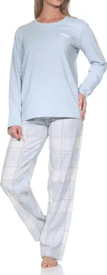 Produktbild von Normann Damen Schlafanzug lang Pyjama mit karierter Flanell Schlafhose ; hellblau , 40