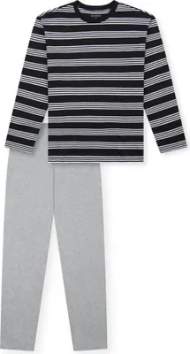 Produktbild von SCHIESSER Jungen Schlafanzug, lang - Teens, offenes Bein, Baumwolle, gestreift Schwarz/Grau 176