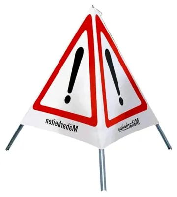 Produktbild von Dreiseitiges Faltsignal für Mäharbeiten, rot/weiß, 600 mm
