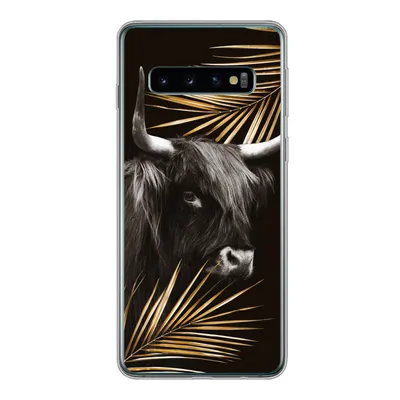 Produktbild von MuchoWow® Handyhülle Schutzhülle Hülle für Samsung Galaxy S10 Schottischer Highlander - Blätter - Gold Silikon Softcase Handy Hülle - Handytasche