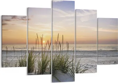 Produktbild von Bild auf Leinwand - Leinwandbild - 5 Teile - Westen Sonne Strand - 150x100cm - Wand Bild - Wanddeko - Wandbilder - Leinwanddruck - Bilder - Wanddekoration - Leinwand bilder - Wandbild - EA150x100-4201