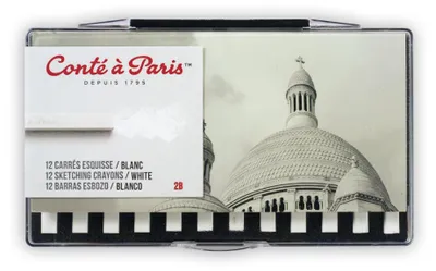 Image de Conté à Paris 50235, Carré Weiß 2B, boîte de 12 – Crayons de dessin de haute qualité, de couleur blanche, pour