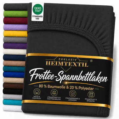 Produktbild von EXKLUSIV HEIMTEXTIL Frottee Spannbettlaken 180 - 200 x 200 cm Schwarz 80% Baumwolle 20% Polyester    Bed-Sheet Bettlaken Spannbetttuch Topper Leinentuch