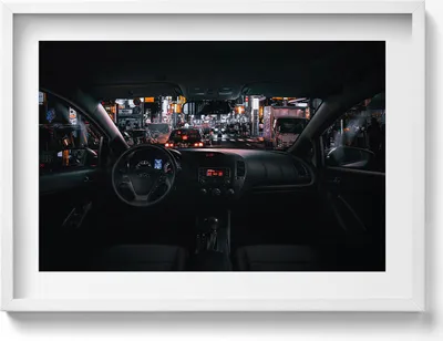 Produktbild von Auto in Tokio– Wandbild mit Rahmen – Gerahmtes Bild  – Wanddekoration – 70x50 cm –  Weiß Rahmen